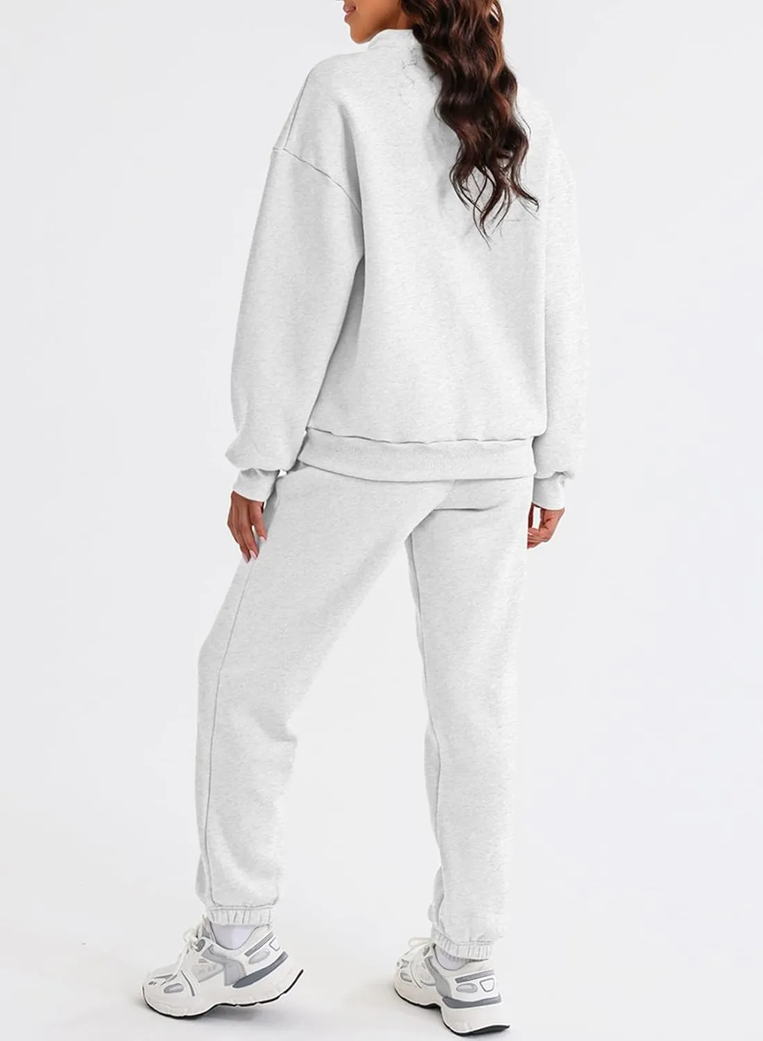 Aleumdr Women 2 Piece Outfits Sweatsuit Oversized Half Zip Pullover Long Sleeve Sweatshirt Jogger Pants Set with Pockets