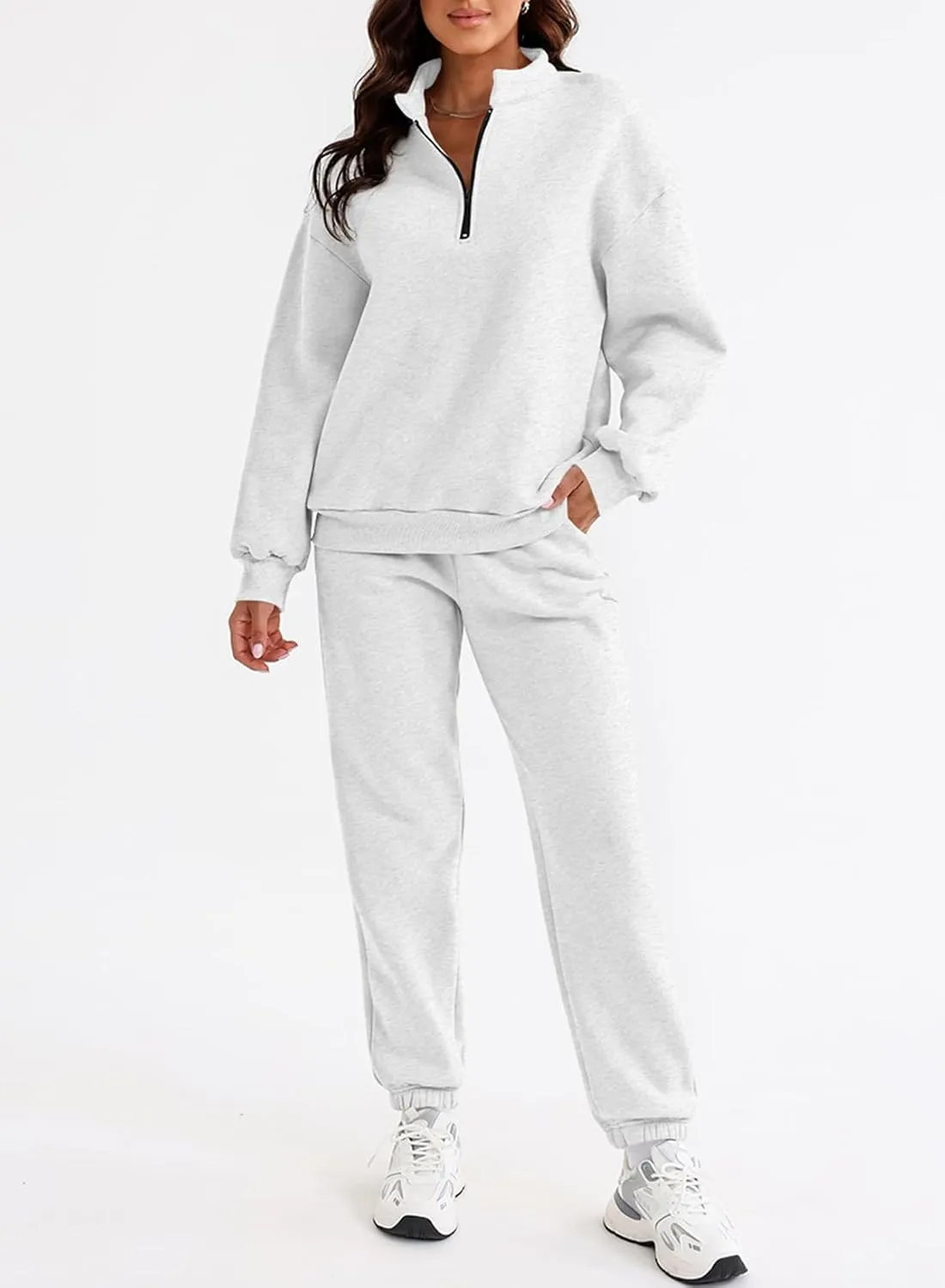 Aleumdr Women 2 Piece Outfits Sweatsuit Oversized Half Zip Pullover Long Sleeve Sweatshirt Jogger Pants Set with Pockets