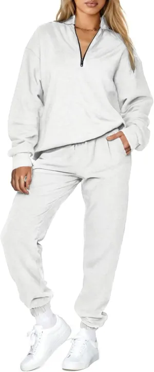 Aleumdr Women 2 Piece Outfits Sweatsuit Oversized Half Zip Pullover Long Sleeve Sweatshirt Jogger Pants Set with Pockets