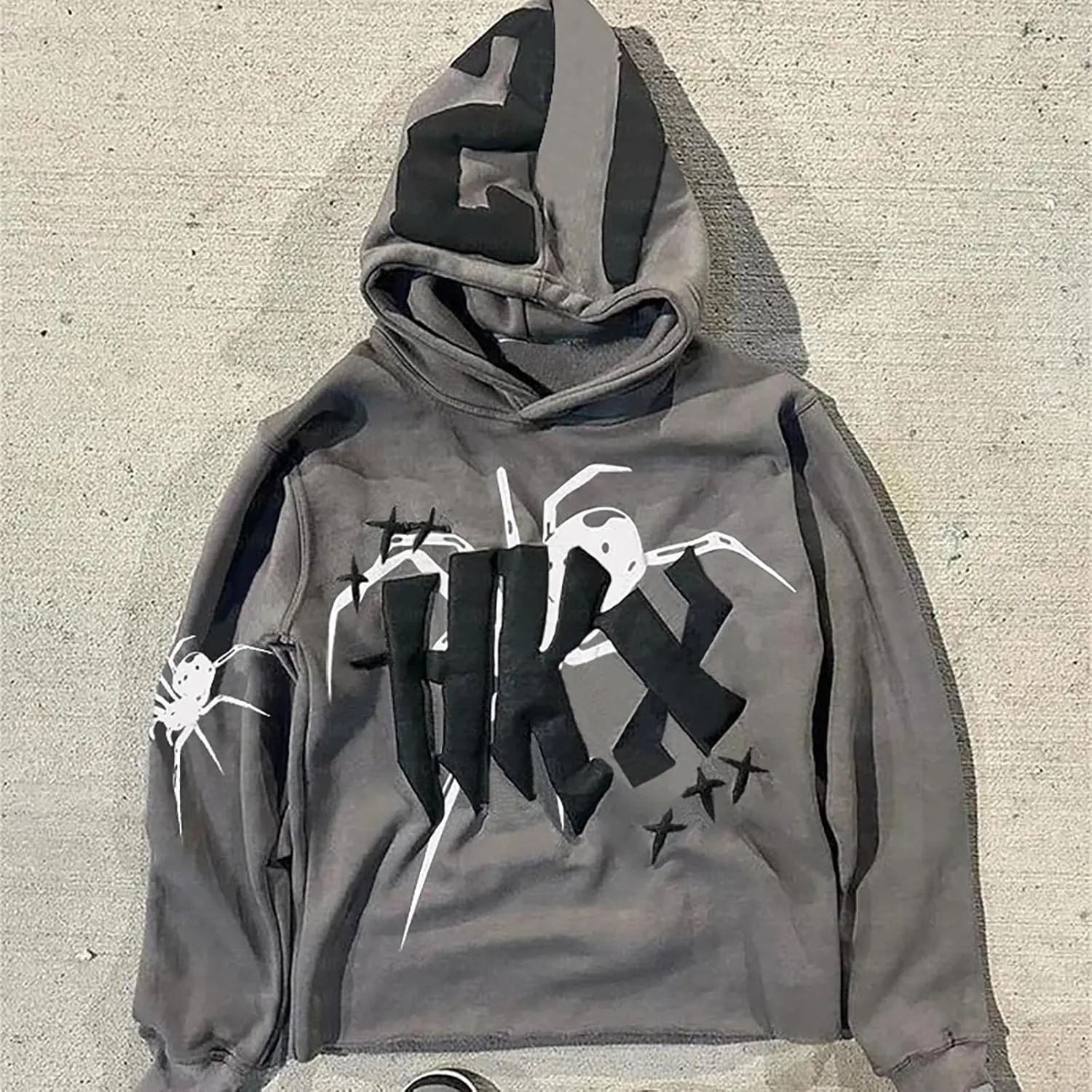 Amiblvowa Y2K Hoodie Men Women Spider Letter Graphic Hoodies Vintage Aesthetic Grunge Sweatshirt Pullover Harajuku Jacket