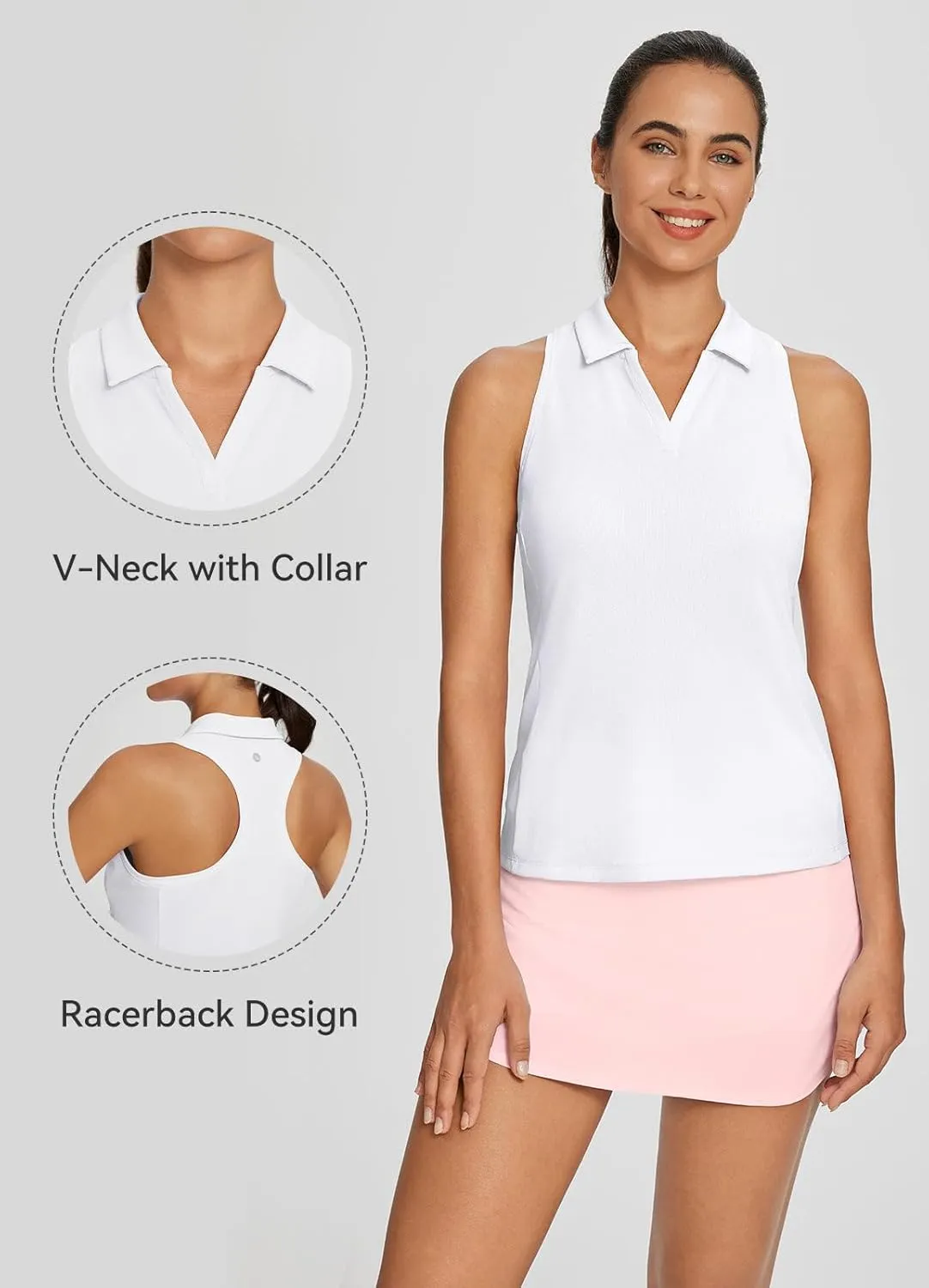 baleaf Womens Golf Shirt Sleeveless Tennis Tank Tops V-Neck Racerback Polo Collar UPF