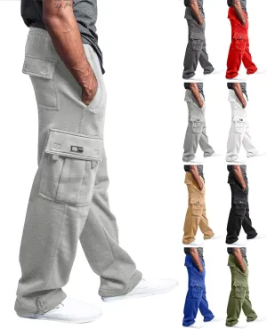 Cargo Sweatpants for Men Multi Pockets Cotton Straight Leg Sweatpants Outdoor Baggy Drawstring Joggers Hiking Pants