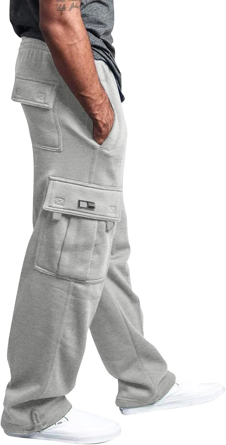 Cargo Sweatpants for Men Multi Pockets Cotton Straight Leg Sweatpants Outdoor Baggy Drawstring Joggers Hiking Pants