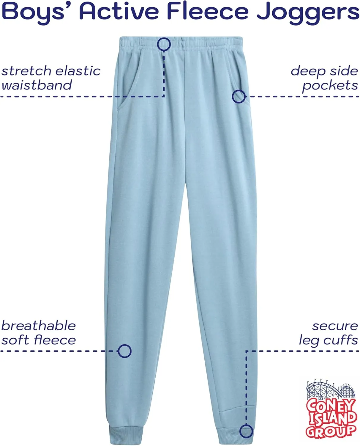 Coney Island Boys Sweatpants - 4 Pack Athletic Sweat Pants with Pocket Soft Boys Joggers Kids Sweatpants (Sizes 5-16)