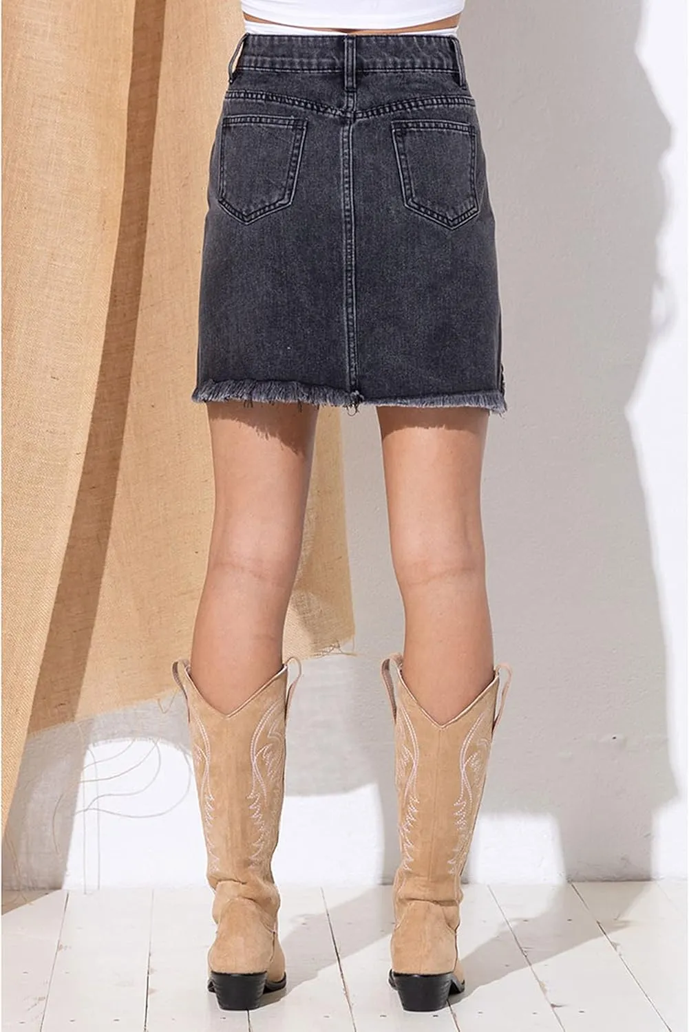 Daacee Sexy Rhinestones Tassel Denim Skirt Summer Frayed Hem Bodycon Jean Mini Dress