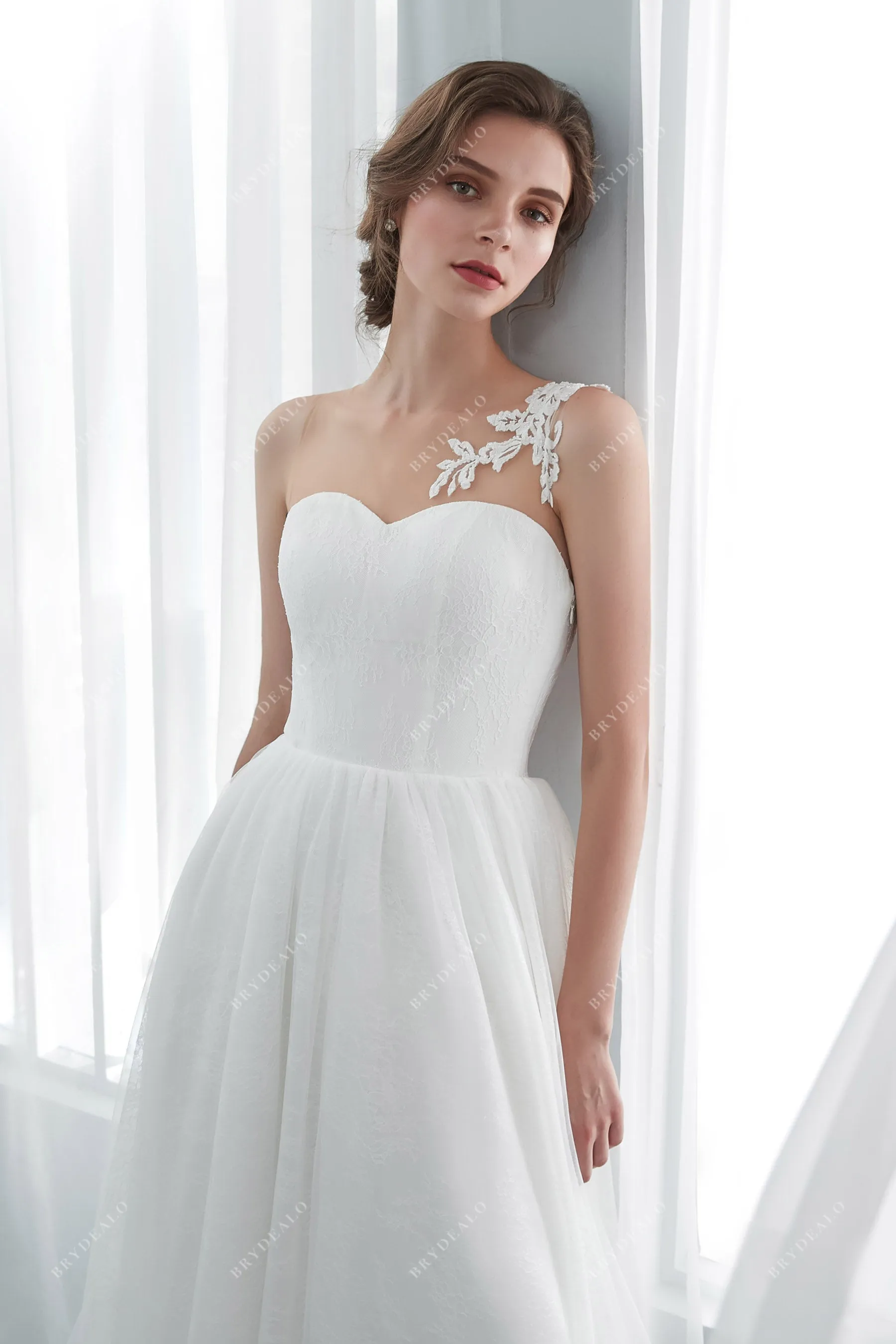 Designer Beaded Lace Illusion Neck A-line Summer Bridal Gown