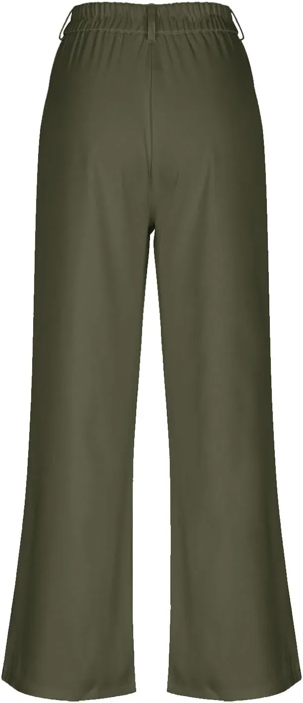 Girls High Waisted Wide Leg Dress Pants Teen Pull On Relaxed Fit Formal Uniform Pants Loose Fit Trousers with Pockets