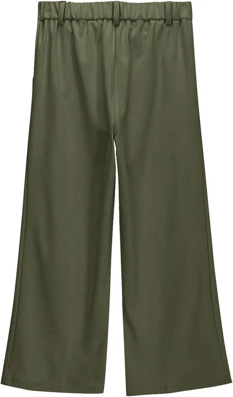 Girls High Waisted Wide Leg Dress Pants Teen Pull On Relaxed Fit Formal Uniform Pants Loose Fit Trousers with Pockets