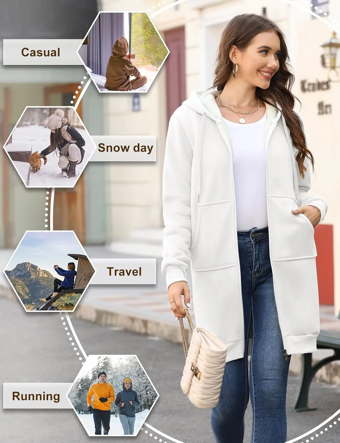 HEEKPEK Women's Long Hoodies Tunic Winter Fleece Jackets Casual Zip up Hoodies Soft Sherpa Sweatshirts Warm Long Coats