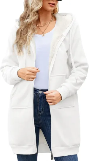 HEEKPEK Women's Long Hoodies Tunic Winter Fleece Jackets Casual Zip up Hoodies Soft Sherpa Sweatshirts Warm Long Coats