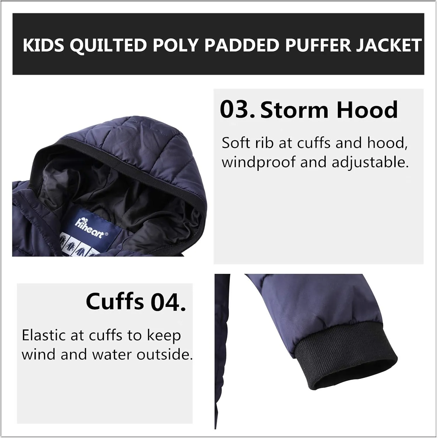 Hiheart Boys Girls Thick Padded Winter Coat Warm Hooded Jacket