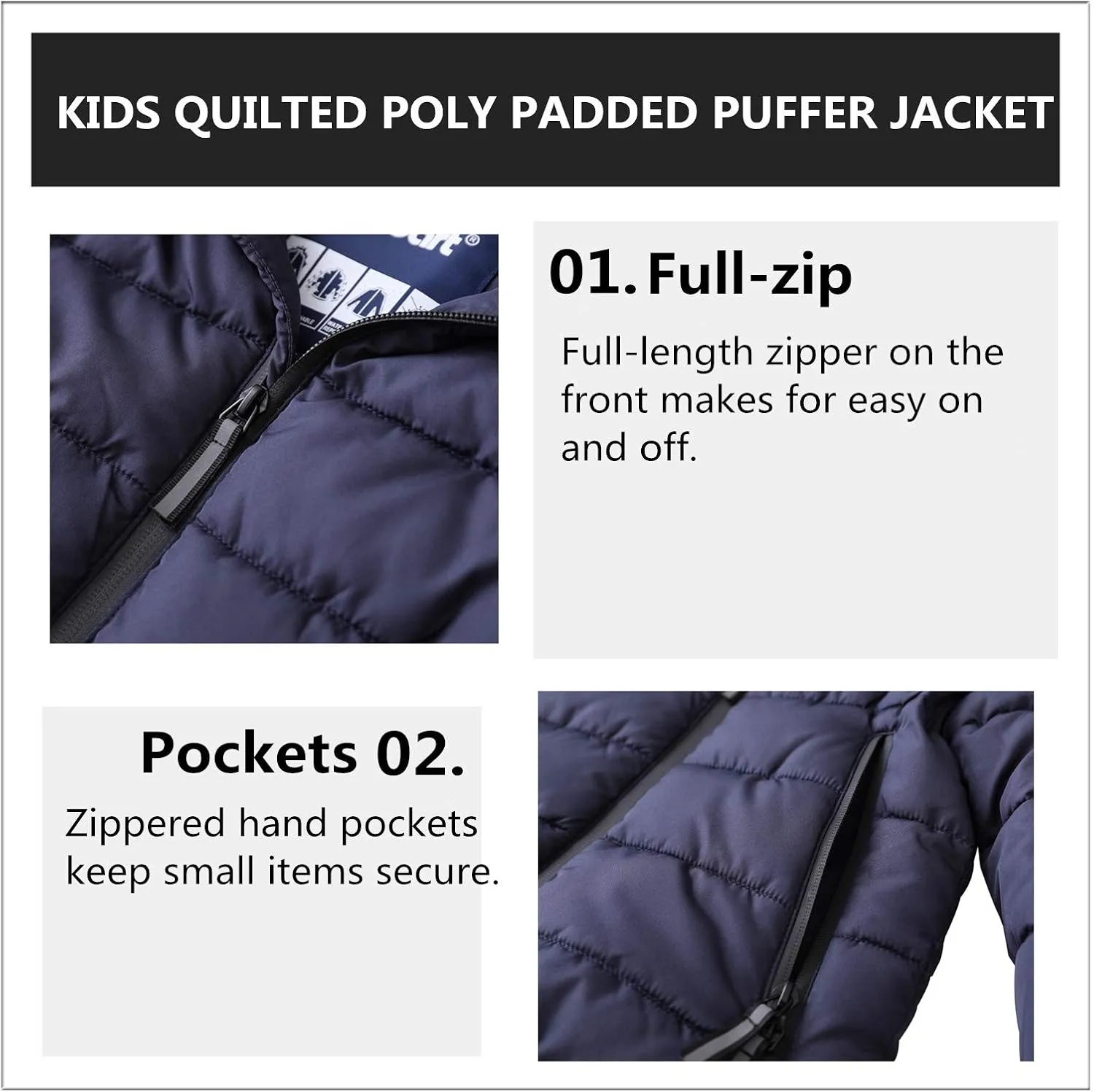 Hiheart Boys Girls Thick Padded Winter Coat Warm Hooded Jacket