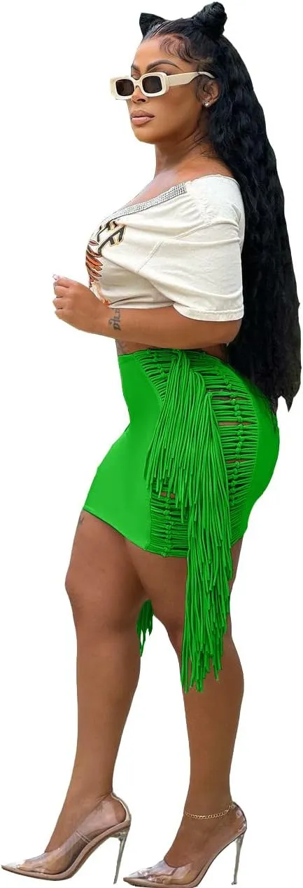JYAOVO Women's Classic High Waist Bodycon A Line Mini Fringe Pencil Skirt