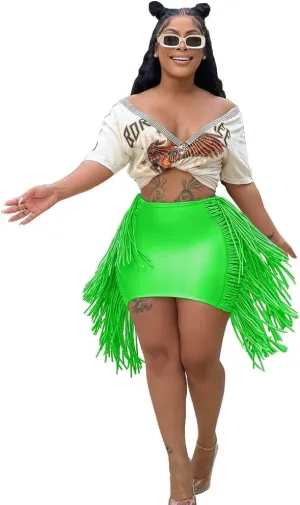 JYAOVO Women's Classic High Waist Bodycon A Line Mini Fringe Pencil Skirt