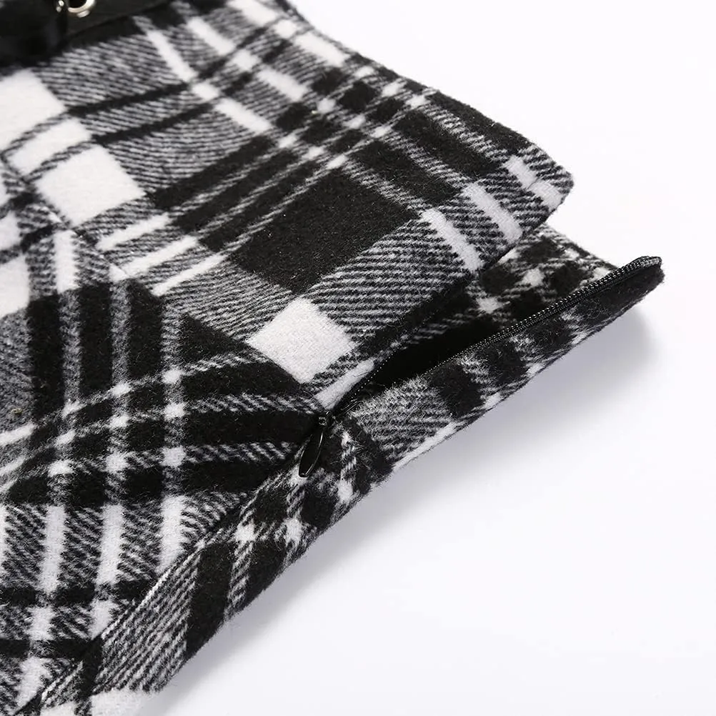 Kinghua Womens Warm Wool Plaid Mini Skirts High Waisted Lace Up Pleated Skater Skirts