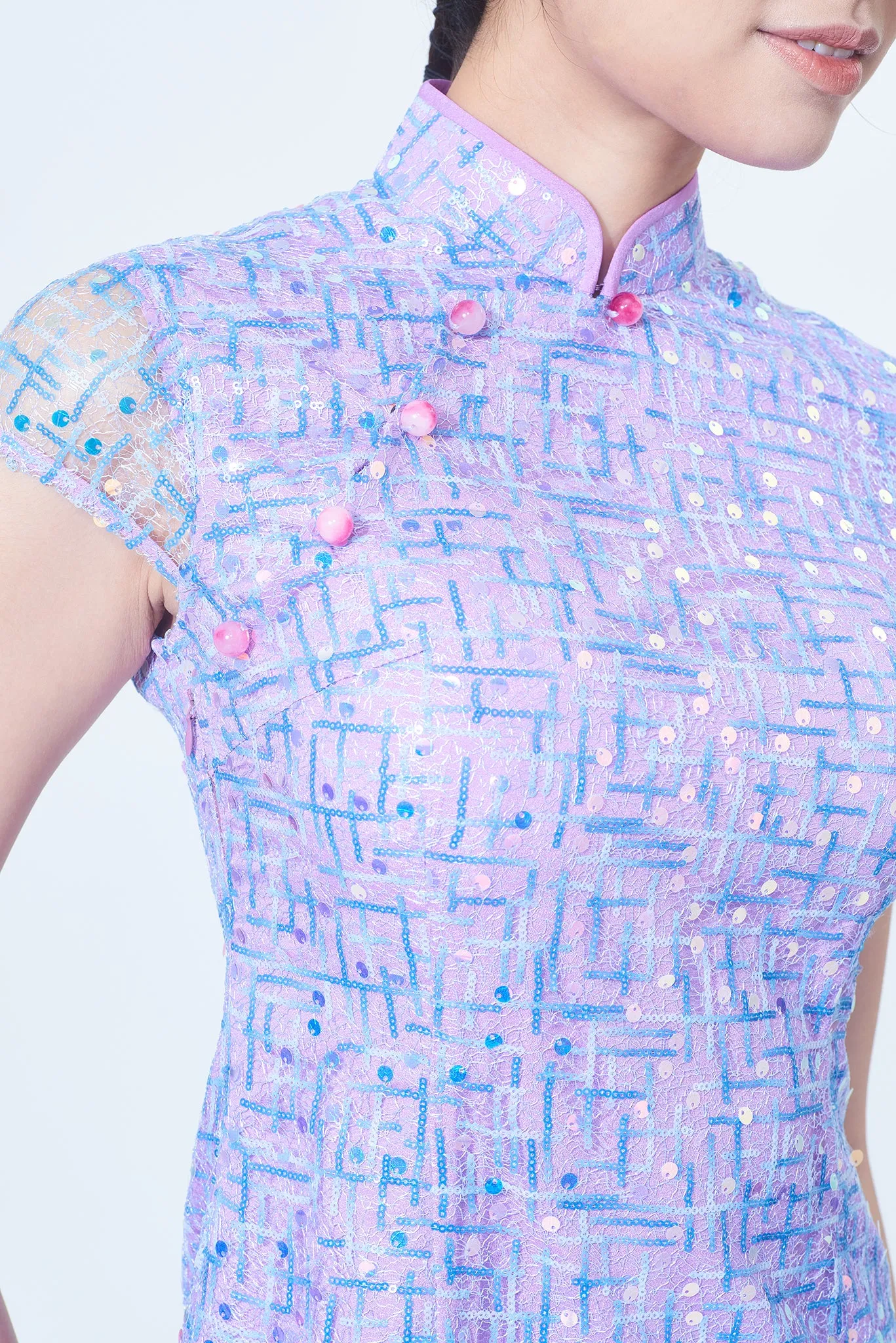 MARTHA Sequins Long Cheongsam (Blue/ Purple )