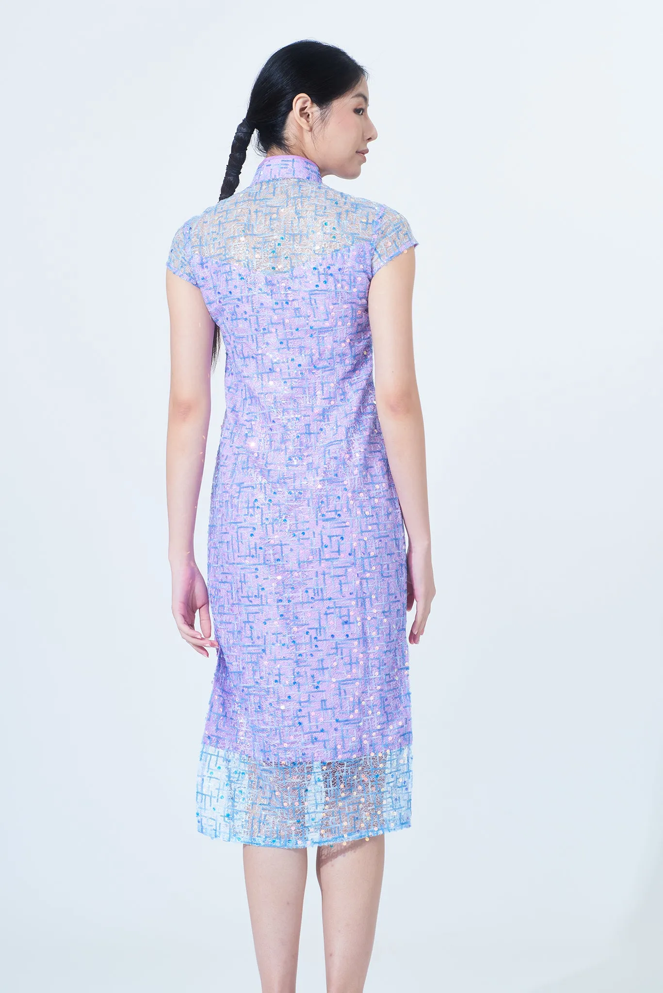 MARTHA Sequins Long Cheongsam (Blue/ Purple )