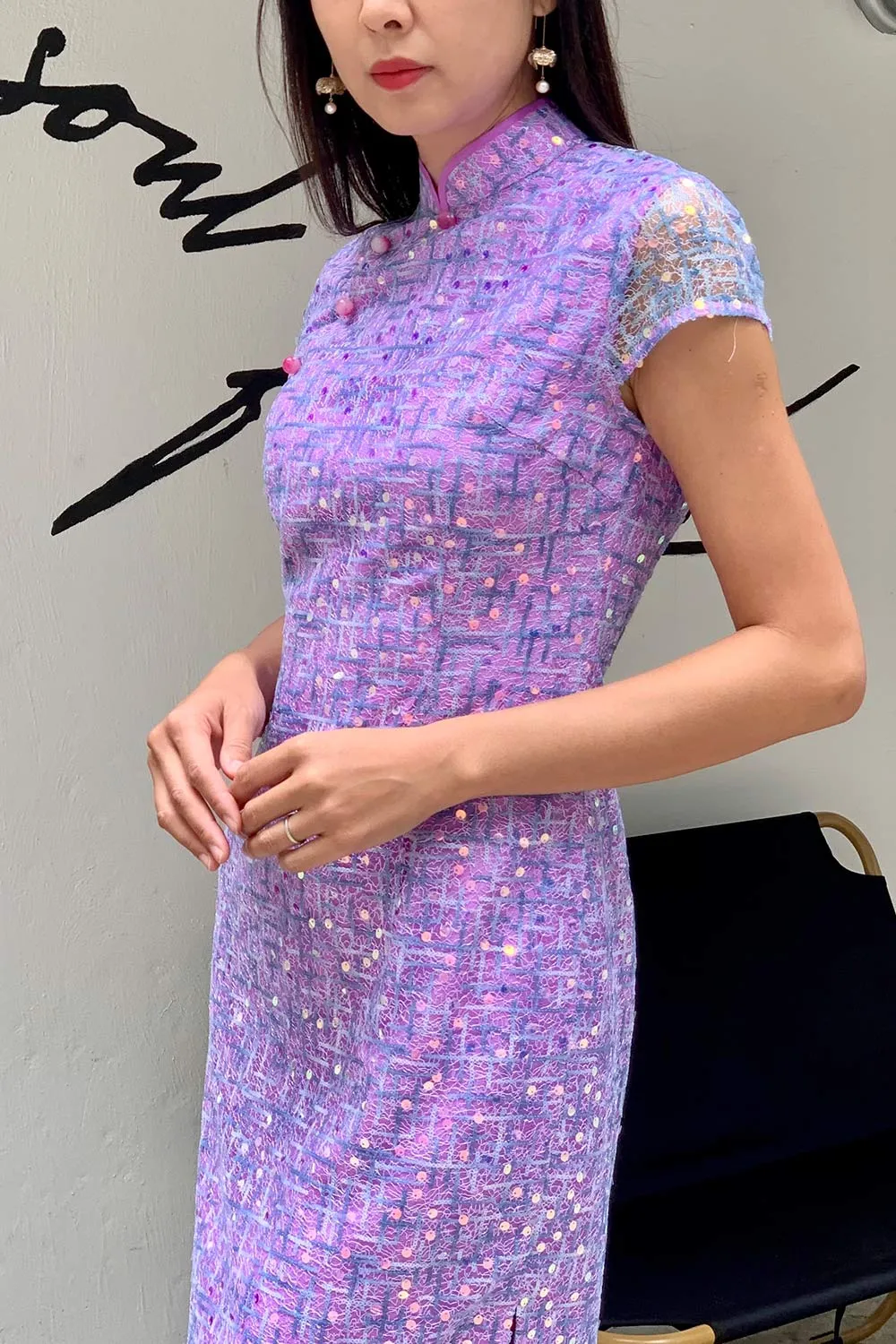 MARTHA Sequins Long Cheongsam (Blue/ Purple )