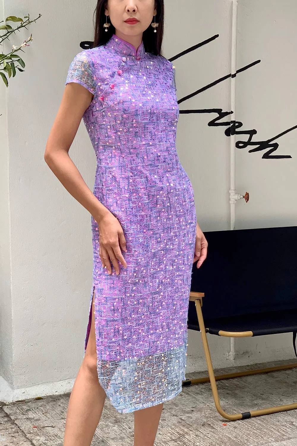 MARTHA Sequins Long Cheongsam (Blue/ Purple )