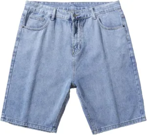 Men's Loose Summer Retro Denim Shorts Casual Straight Jean Shorts Vintage Cotton Short Pants with Pockets