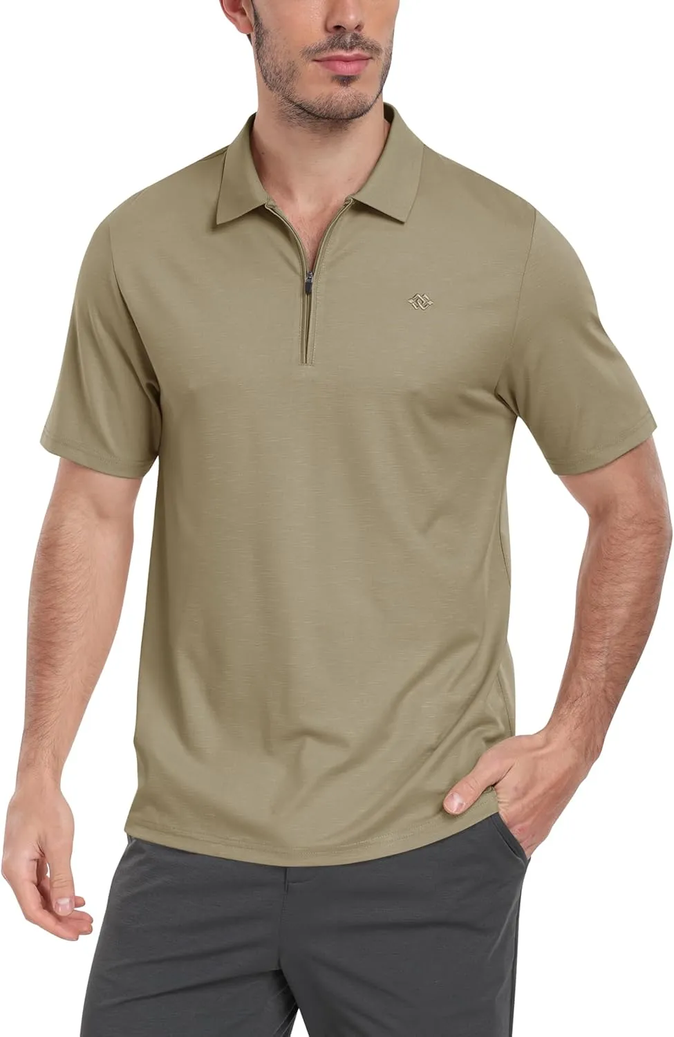 MoFiz Men's Zipper Polo Golf Shirts Casual Dry Fit Short Sleeve Polo T Shirt Sports Outdoor Hiking Shirt for Men