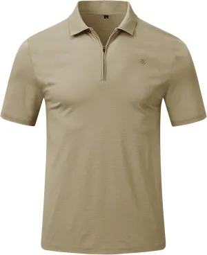 MoFiz Men's Zipper Polo Golf Shirts Casual Dry Fit Short Sleeve Polo T Shirt Sports Outdoor Hiking Shirt for Men