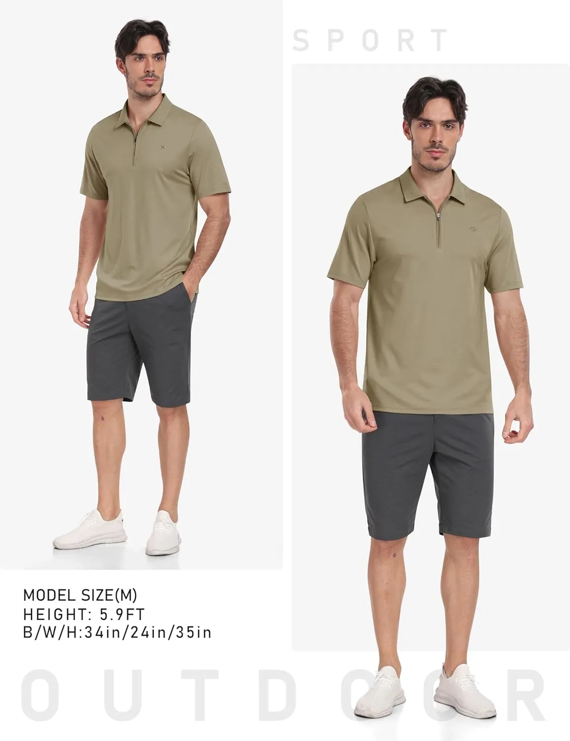 MoFiz Men's Zipper Polo Golf Shirts Casual Dry Fit Short Sleeve Polo T Shirt Sports Outdoor Hiking Shirt for Men