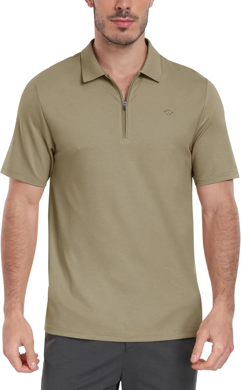 MoFiz Men's Zipper Polo Golf Shirts Casual Dry Fit Short Sleeve Polo T Shirt Sports Outdoor Hiking Shirt for Men