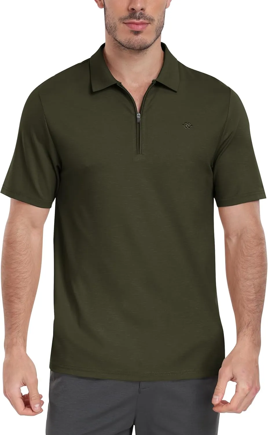 MoFiz Men's Zipper Polo Golf Shirts Casual Dry Fit Short Sleeve Polo T Shirt Sports Outdoor Hiking Shirt for Men