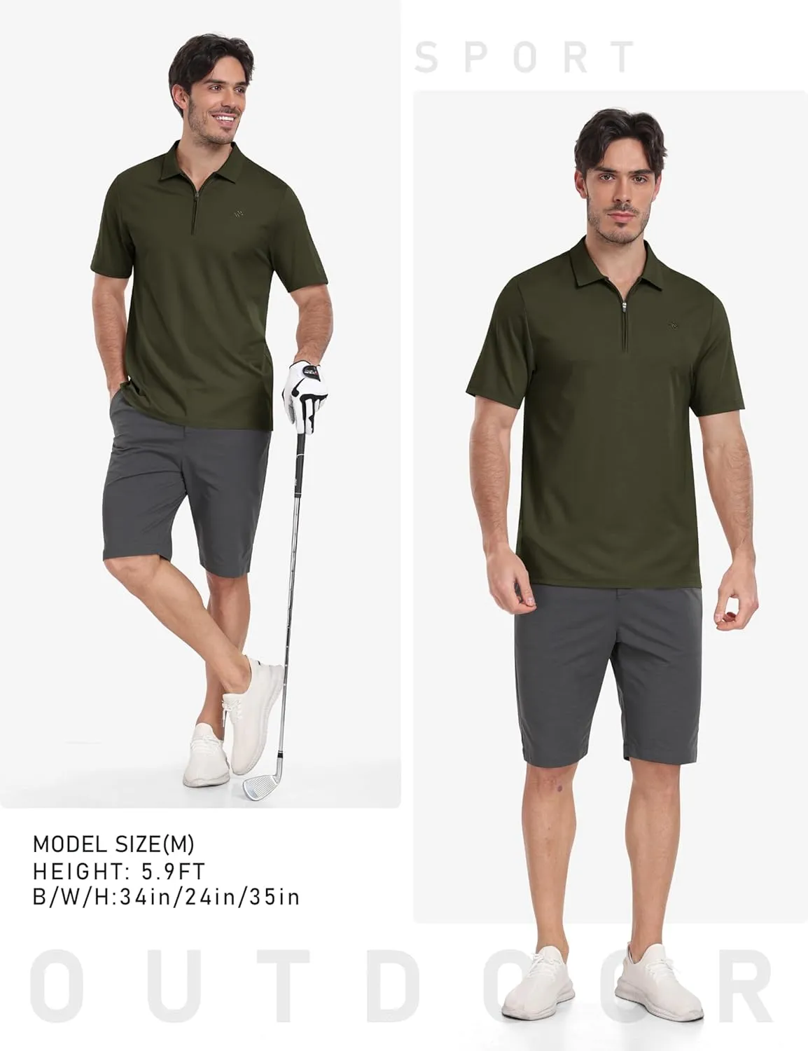 MoFiz Men's Zipper Polo Golf Shirts Casual Dry Fit Short Sleeve Polo T Shirt Sports Outdoor Hiking Shirt for Men