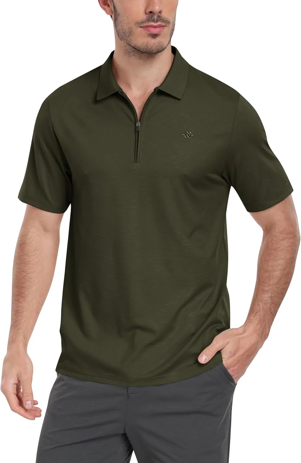 MoFiz Men's Zipper Polo Golf Shirts Casual Dry Fit Short Sleeve Polo T Shirt Sports Outdoor Hiking Shirt for Men