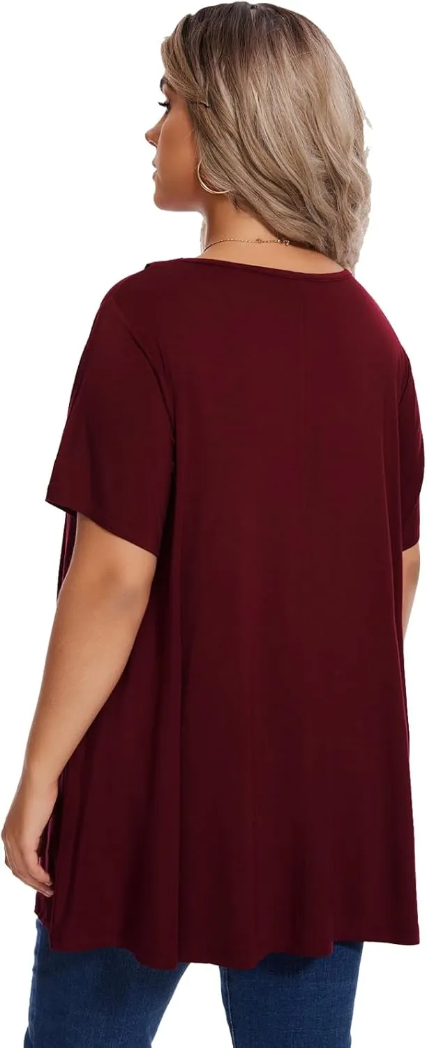 OVERWORETY Women's Plus Size T-Shirt Short Sleeve Lapel V Neck Loose Fitted Polo Tunic Tops