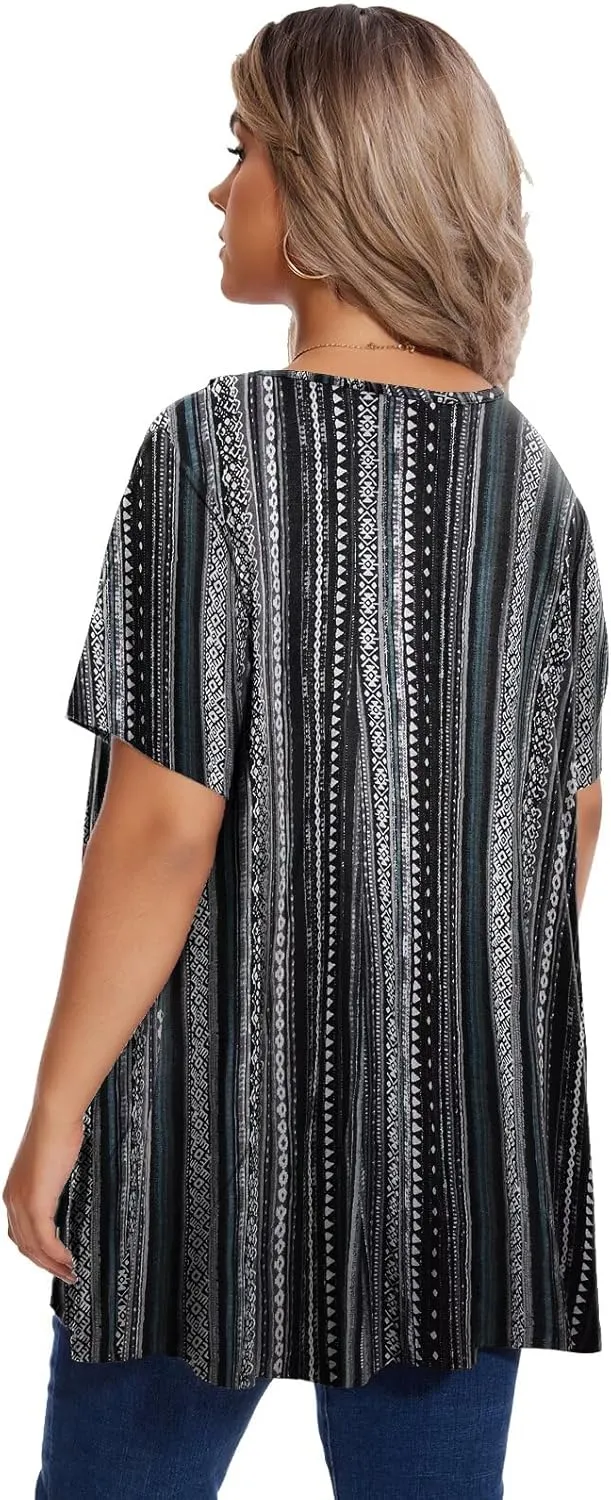 OVERWORETY Women's Plus Size T-Shirt Short Sleeve Lapel V Neck Loose Fitted Polo Tunic Tops