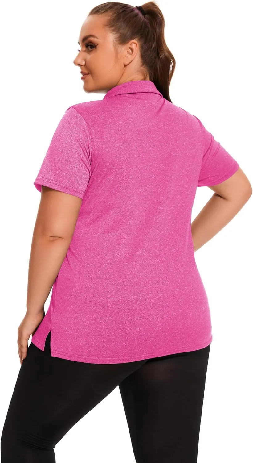 Plus Size Polo Shirts for Women Short Sleeve Golf Shirts V Neck Loose Fit Tennis Shirts Quick-Drying Workout Tops