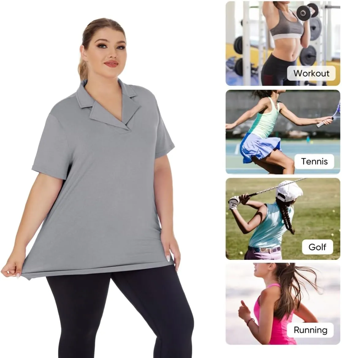 Plus Size Polo Shirts for Women Short Sleeve Golf Shirts V Neck Loose Fit Tennis Shirts Quick-Drying Workout Tops