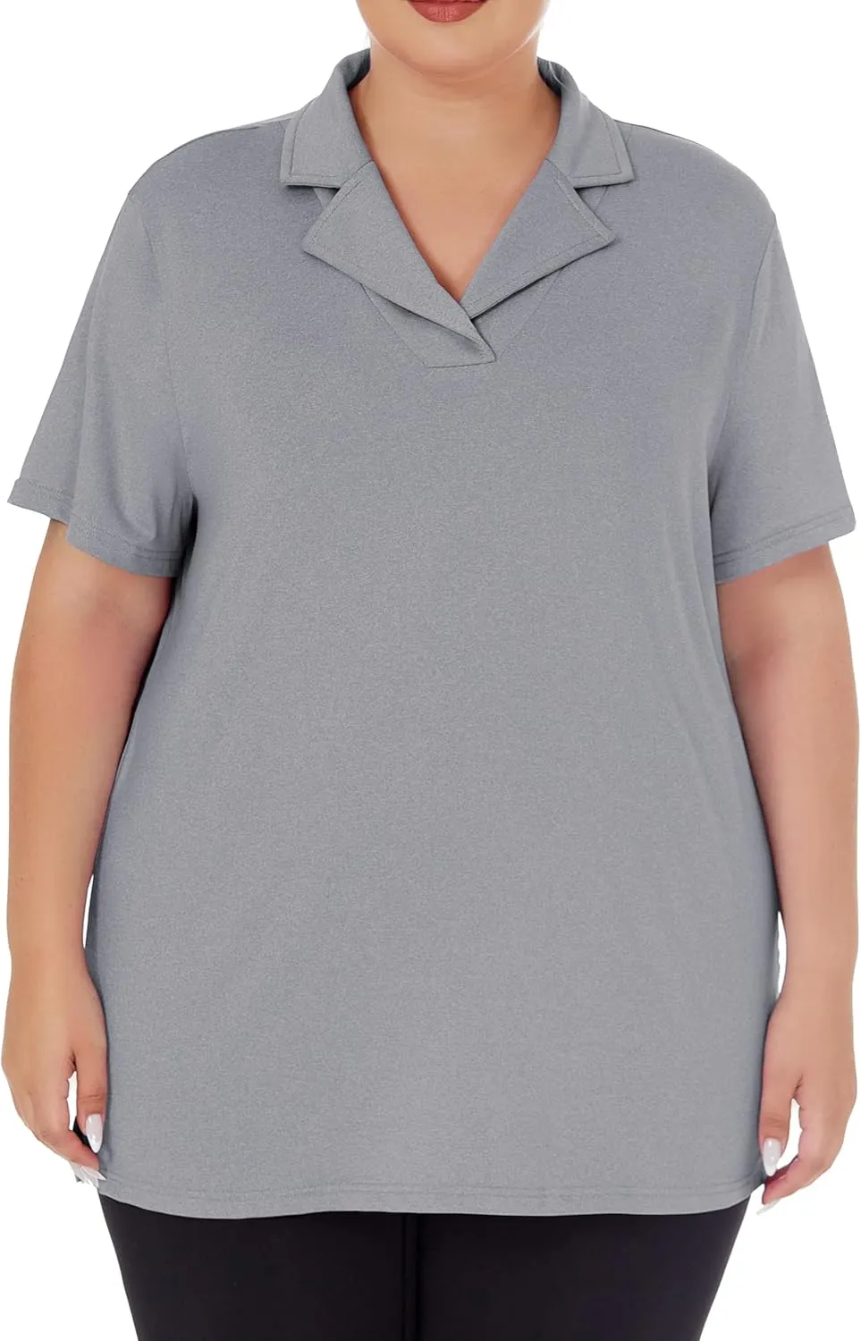 Plus Size Polo Shirts for Women Short Sleeve Golf Shirts V Neck Loose Fit Tennis Shirts Quick-Drying Workout Tops