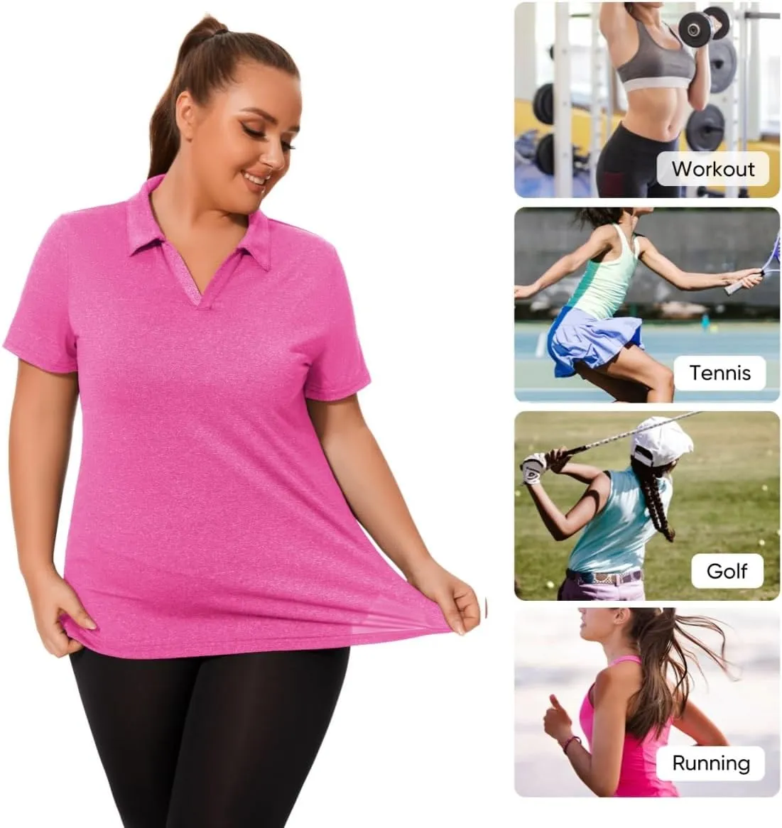 Plus Size Polo Shirts for Women Short Sleeve Golf Shirts V Neck Loose Fit Tennis Shirts Quick-Drying Workout Tops