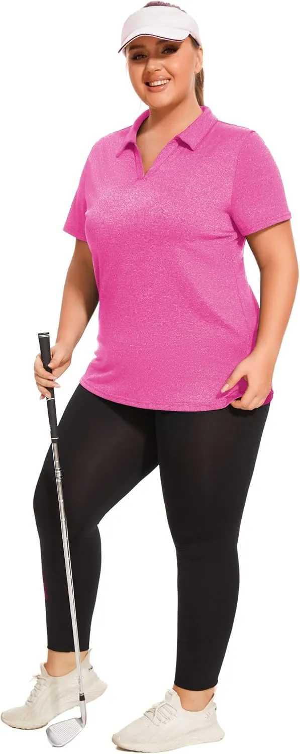 Plus Size Polo Shirts for Women Short Sleeve Golf Shirts V Neck Loose Fit Tennis Shirts Quick-Drying Workout Tops
