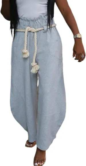 Tbahhir Barrel Wide Leg Sweatpants for Women Solid Color High Waisted Baggy Lounge Pants Drawstring Athletic Joggers