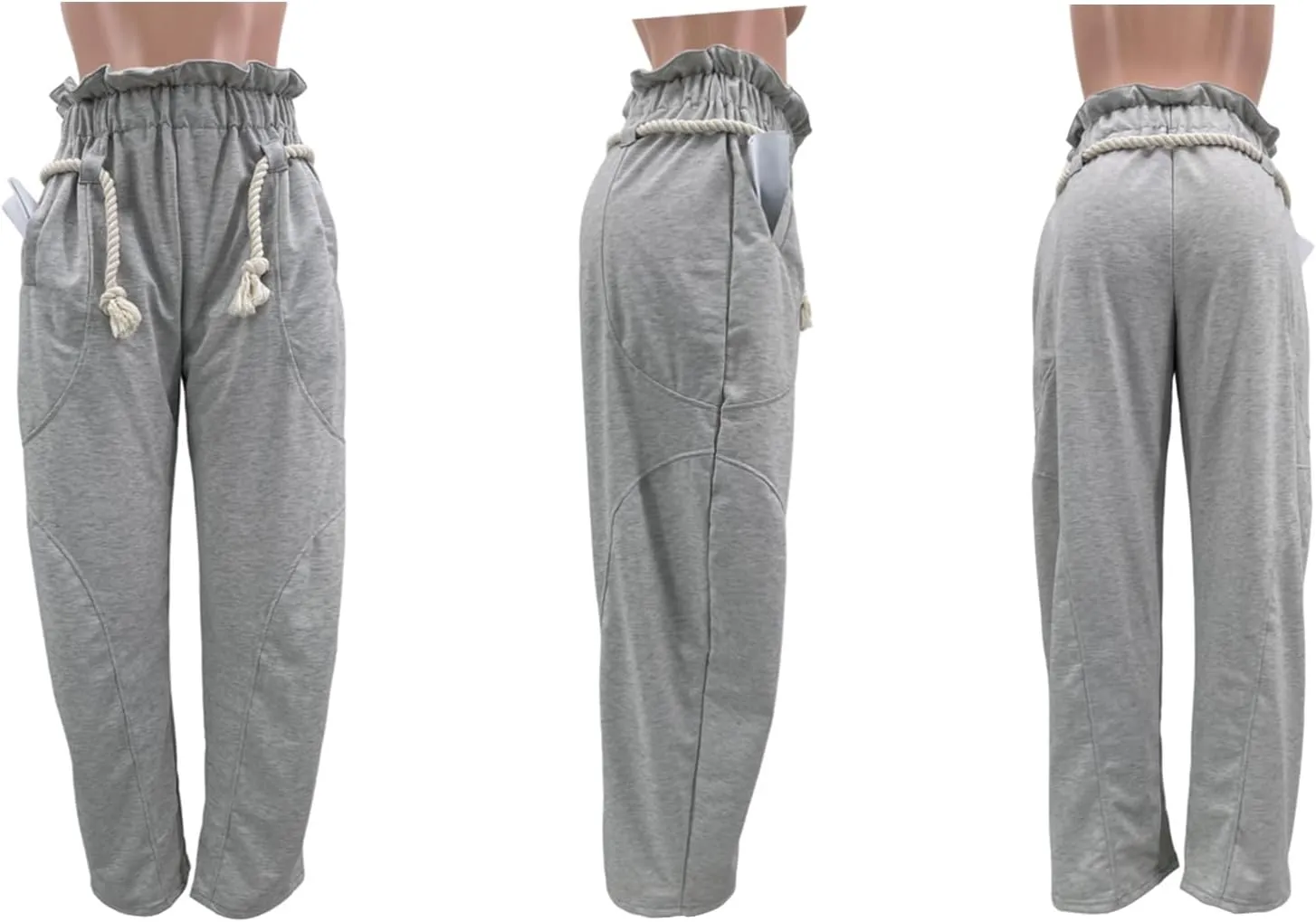 Tbahhir Barrel Wide Leg Sweatpants for Women Solid Color High Waisted Baggy Lounge Pants Drawstring Athletic Joggers
