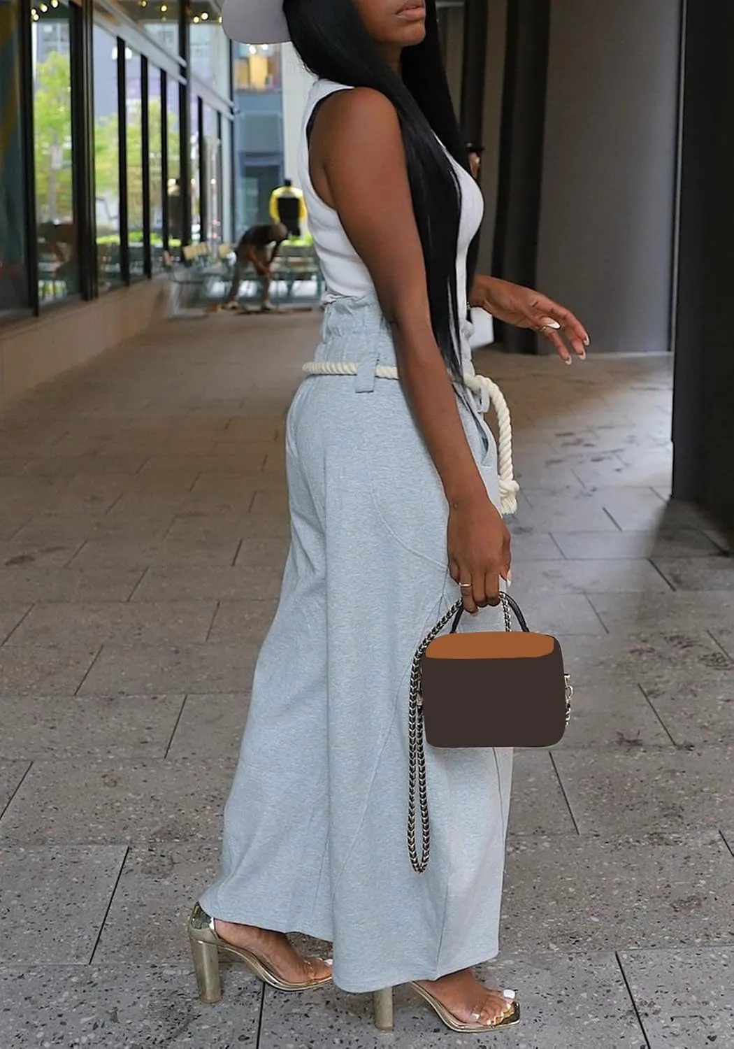 Tbahhir Barrel Wide Leg Sweatpants for Women Solid Color High Waisted Baggy Lounge Pants Drawstring Athletic Joggers