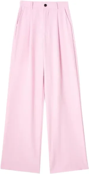 UIOKLMJH Women Summer Wide Pants with Folds Button Front High Waisted Office Suit Trousers