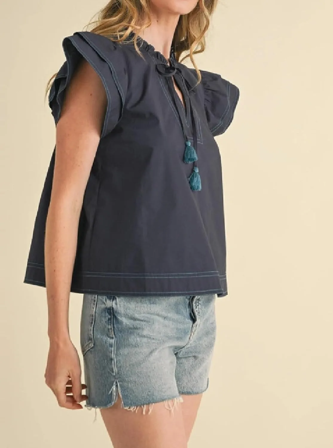 Women Floral Ruffle Short Sleeve Tops Flare Shoulder Boho Babydoll T Shirts Casual Flutter Sleeves Summer Blouse
