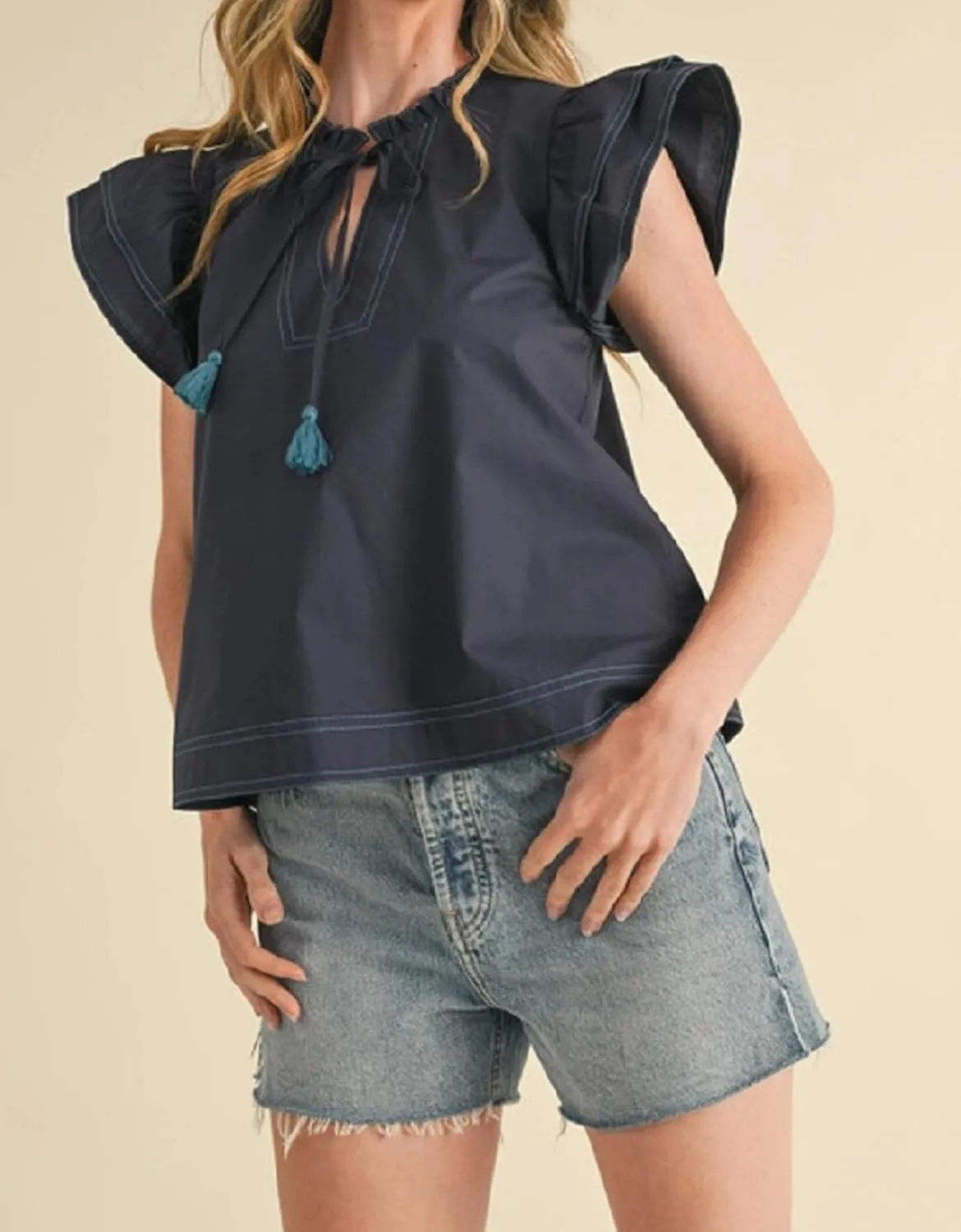 Women Floral Ruffle Short Sleeve Tops Flare Shoulder Boho Babydoll T Shirts Casual Flutter Sleeves Summer Blouse