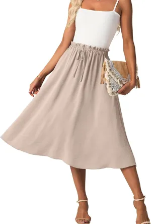 Womens Causal High Waisted Summer Midi Skirts Flowy Palazzo A-Line Long Skirt with Pockets