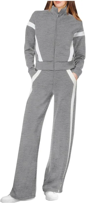 Womens Color Block Tracksuit 2 Pieces Outfits Long Sleeve Zipper Jacket and Pants Sportswear Sweatsuits with Pocket