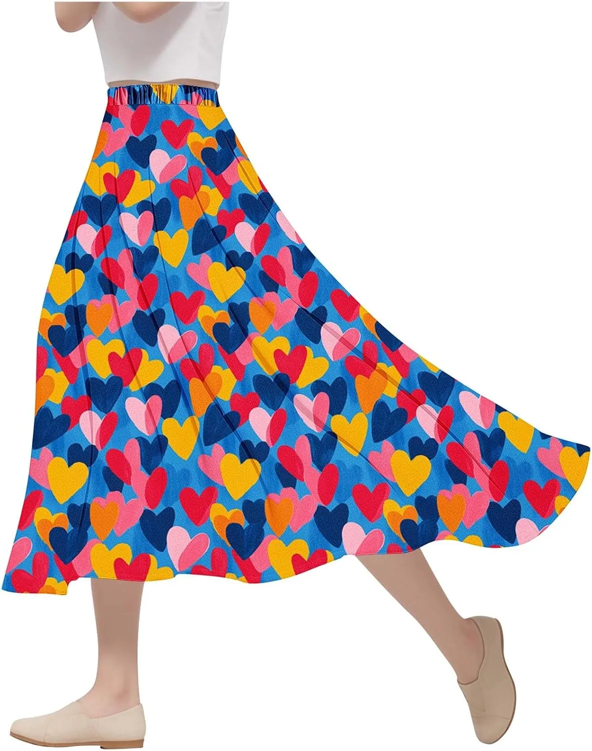 Women's Summer Boho Floral Maxi Skirts High Waisted Flowy Swing Pleated Beach Skorts Long Short Vacation Outfits S-3XL