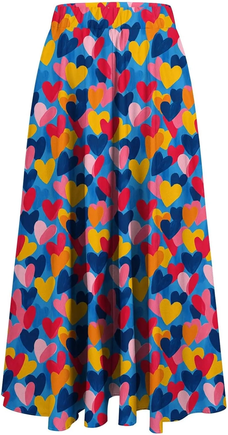 Women's Summer Boho Floral Maxi Skirts High Waisted Flowy Swing Pleated Beach Skorts Long Short Vacation Outfits S-3XL