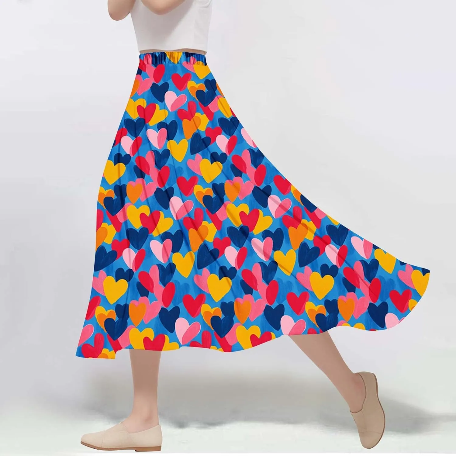 Women's Summer Boho Floral Maxi Skirts High Waisted Flowy Swing Pleated Beach Skorts Long Short Vacation Outfits S-3XL