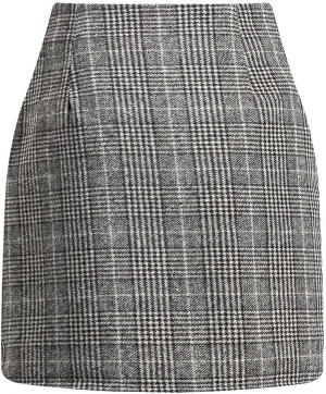 Womens Wool Plaid Mini Skirt Fall Winter High Waisted A Line Bodycon Pencil Skirt